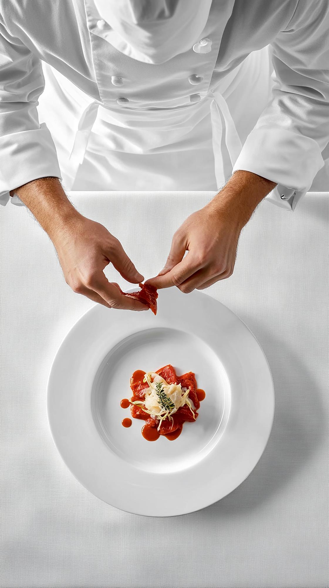 Chef bereitet handwerkliches Gericht zu